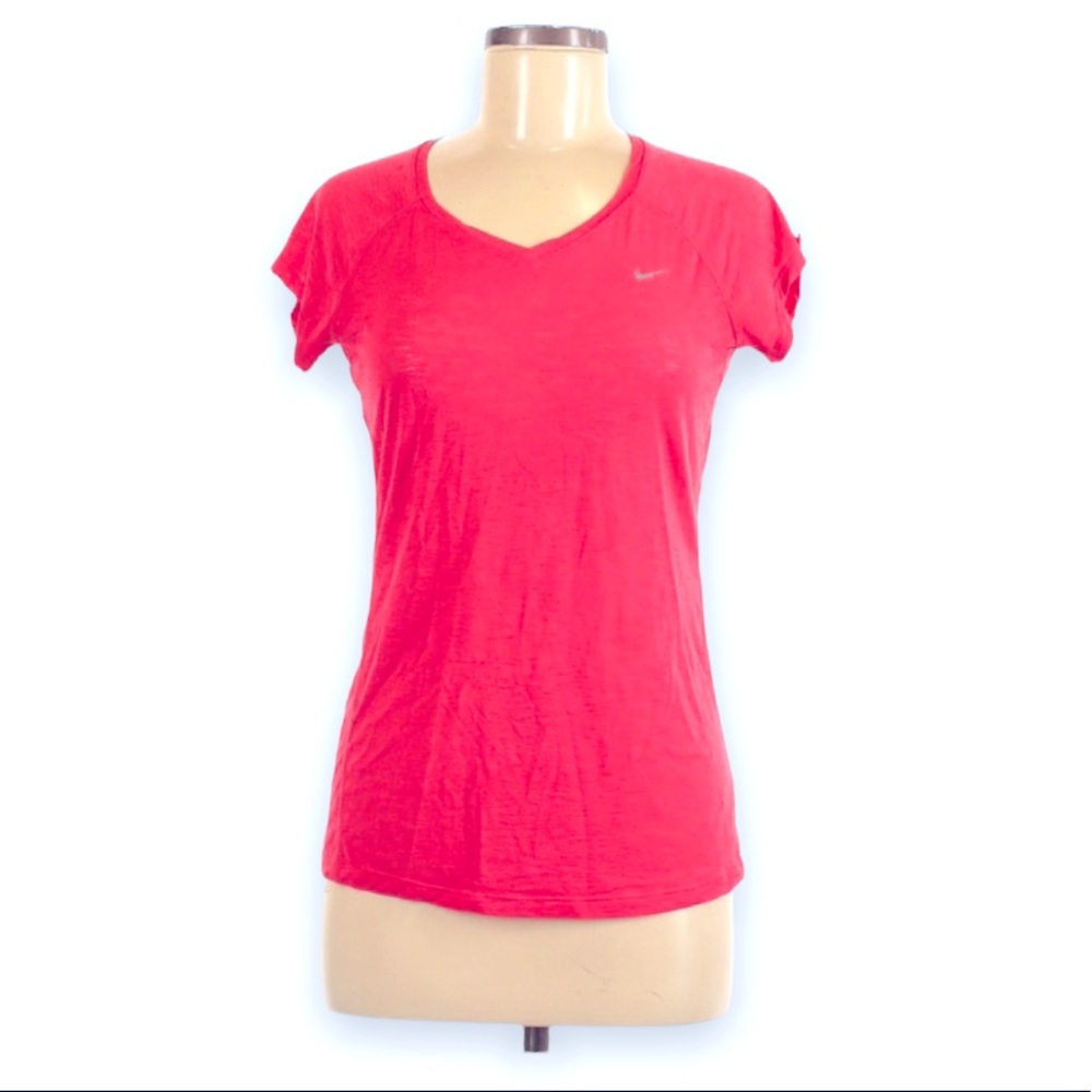 Nike Dri-Fit Pink Activewear V Neck Short Sleeve T-Shirt With Silver Logo